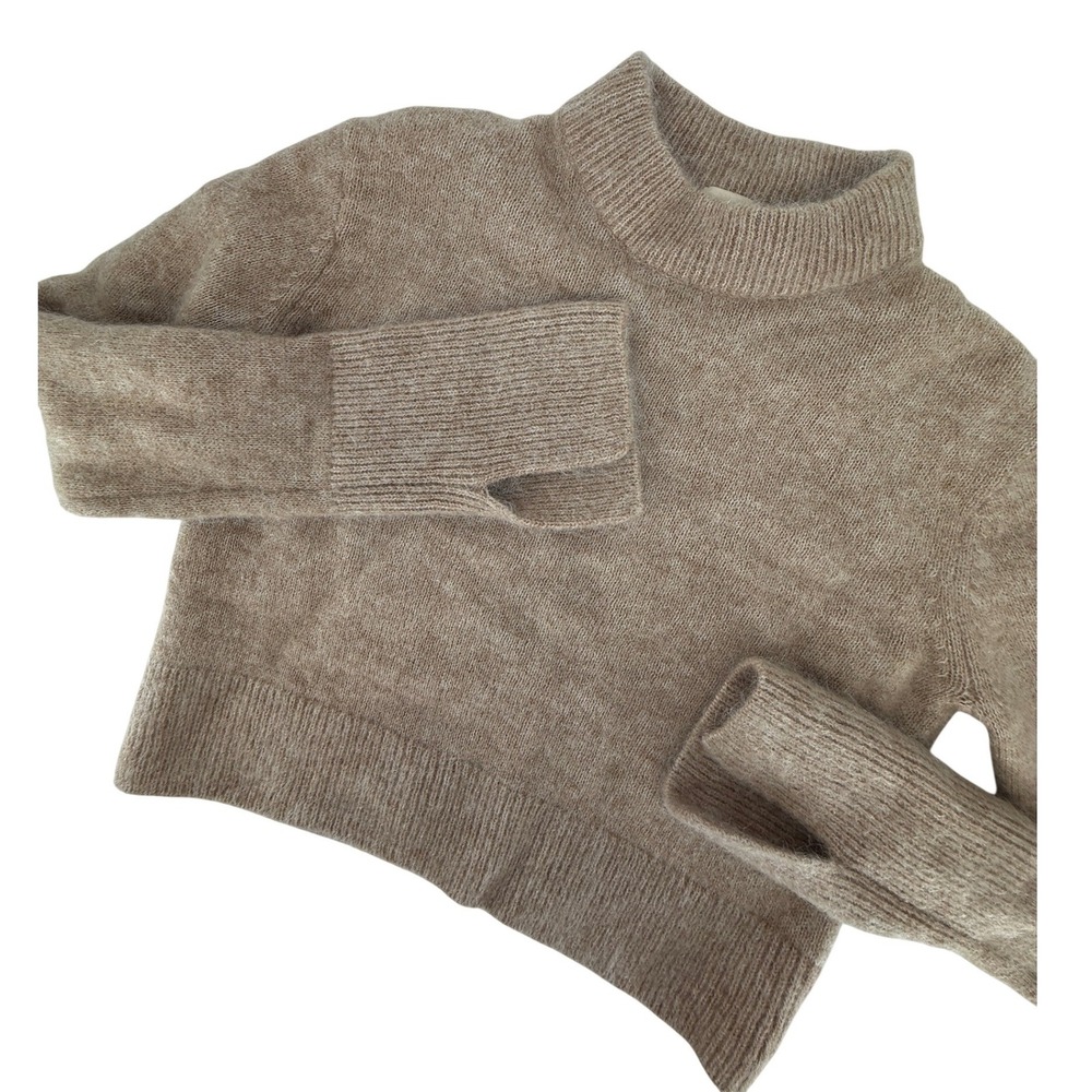 HM‎ Mohair Wool Blend Mock Neck Sweater Beige Brown Small Cozy Scandi Style